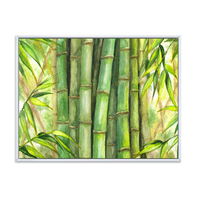 Tiges de bambou vert vif - peinture sur toile