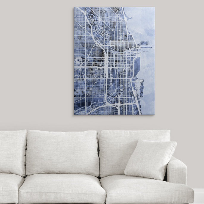 «Chicago City Street Map» par Bellen, impression, H 24 po x l 18 po x P 1,5 po, Toile