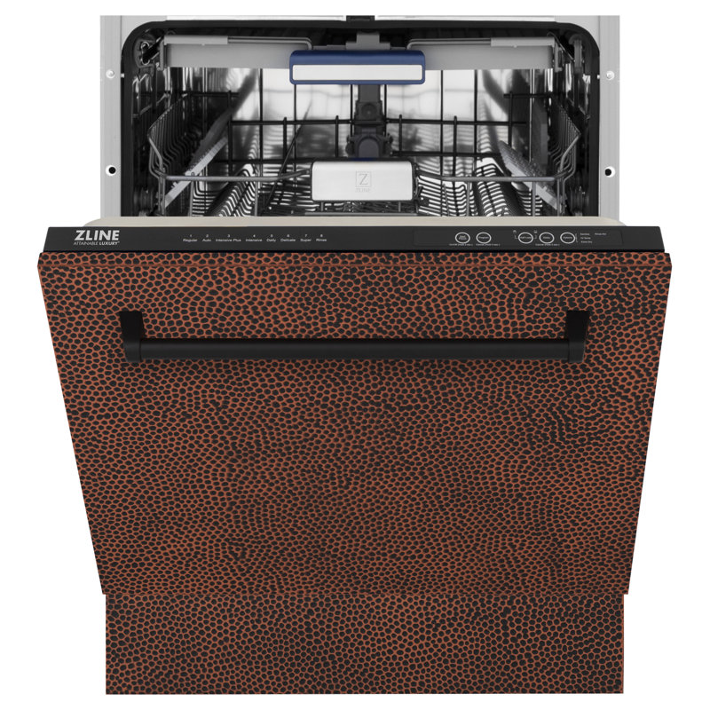 ZLINE 24" Tallac Series 3rd Rack Tall Tub Dishwasher with Stainless Steel Tub, 51dBa, Hand Hammered Copper