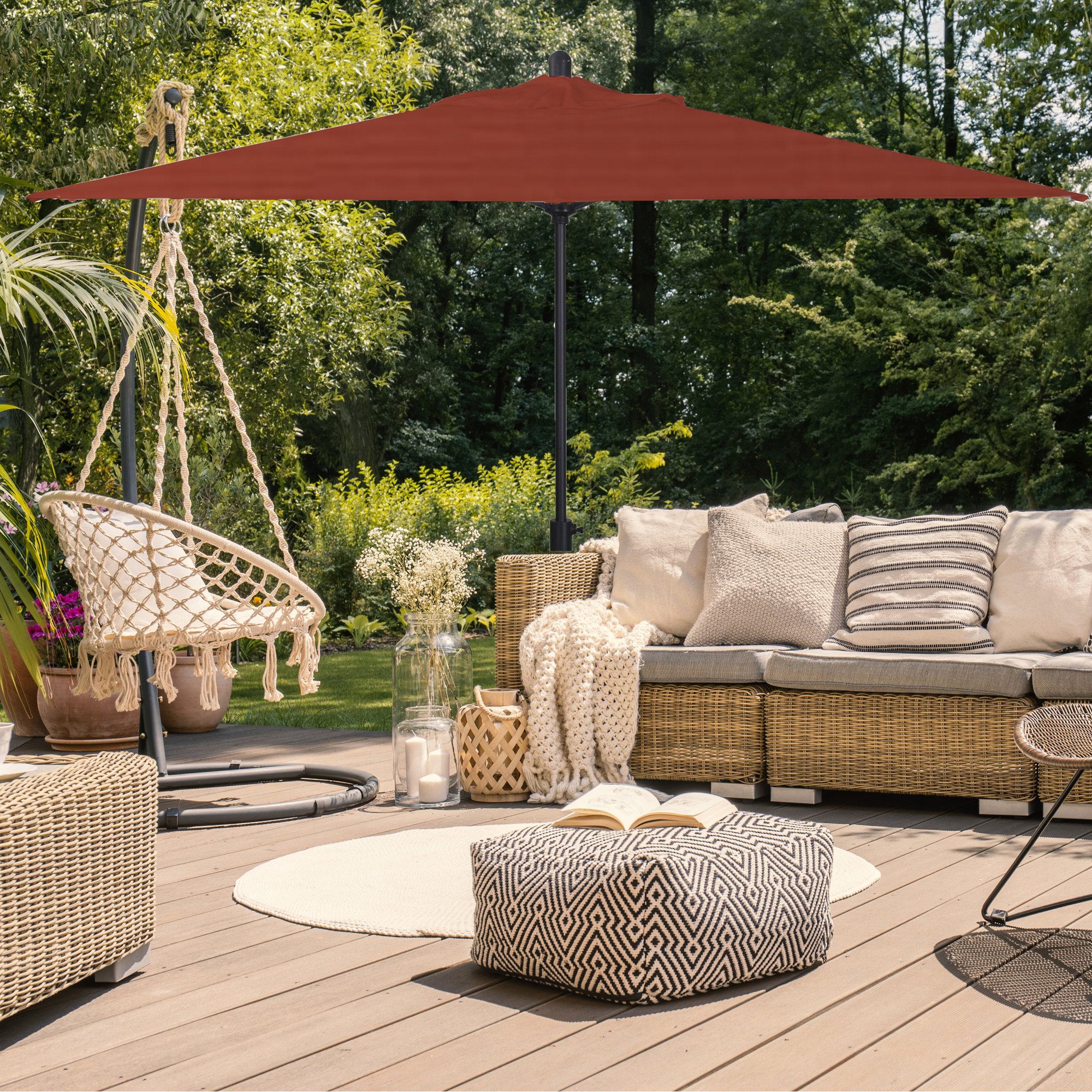 Olivier 116.7'' Outdoor Umbrella, Canvas Terracotta Sunbrella® Canvas, Black Sapphire