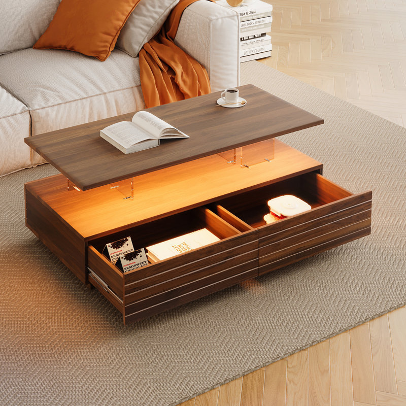 Rectangular LED Lights Coffee Table, Walnut