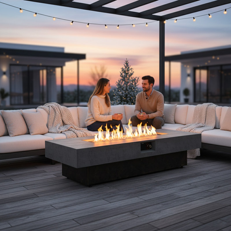 Outdoor Propane Fire Pit Table- 55x 23 inch, 50,000 BTU Gas Fire Pit, Suitable for Outdoor, Patio, Balcony, Three Adjustable Height Options