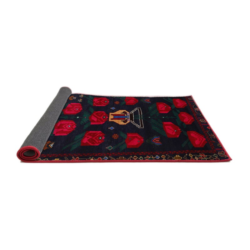 Tapis traditionnel rouge / noir, Rond 4 pi