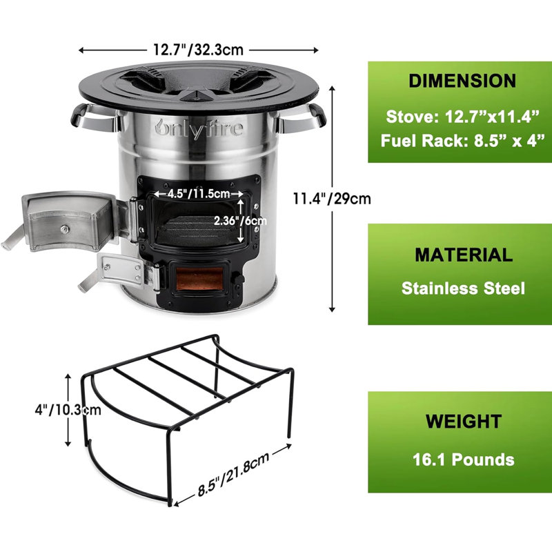 Portable Camping Rocket Stove, Stainless Steel