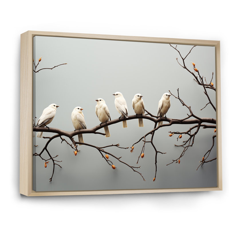 Reproduction d'art sur toile Contemporary Bird of Birds On Branch, Cadre naturel flottant, H 12 po x l 20 po x P 1 po