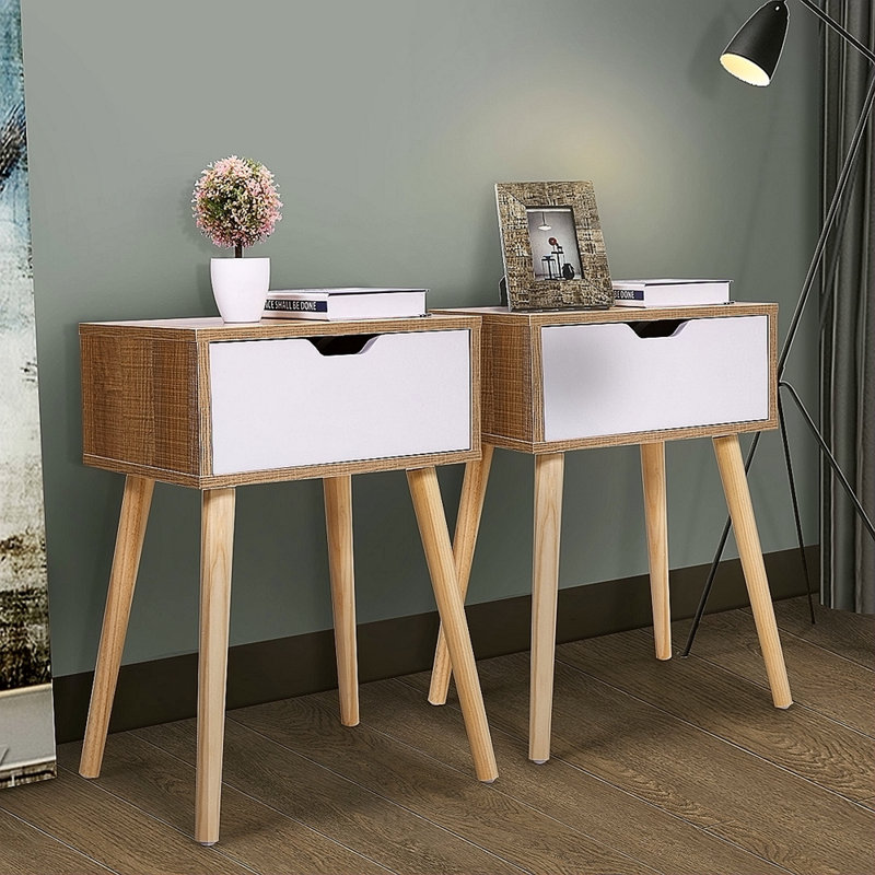 Ensemble de 2 tables de chevet, table de bout moderne avec tiroir, table d'appoint en bois pour le salon et la chambre à coucher, mobilier de maison, naturel