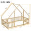 Lit plateforme pour chambre d'enfant, lit simple en forme de maison en pin massif avec clôture et garde-corps, finition naturelle