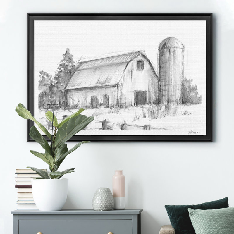 Étude de grange noire et blanche - reproduction de cadre photo, H 18,5 po x l 24,5 po x P 1,5 po, Noir