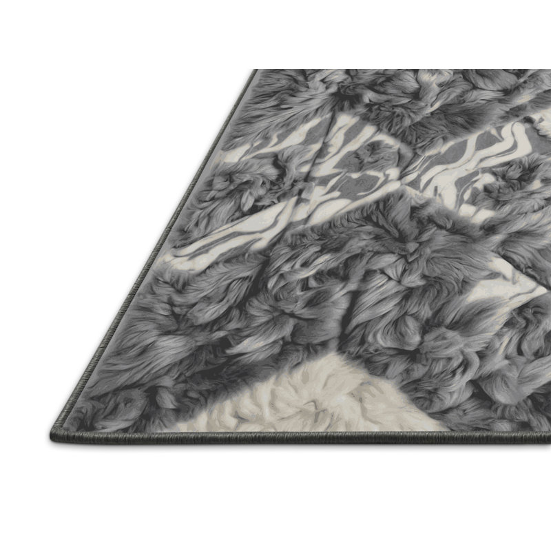 Tapis gris soyeux et moelleux, Rectangle 6 pi x 9 pi
