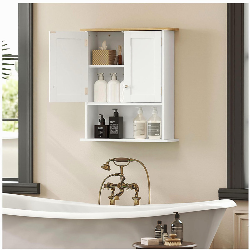 Armoire de salle de bain murale moderne avec 2 portes, tablette réglable, au-dessus de la toilette, blanc