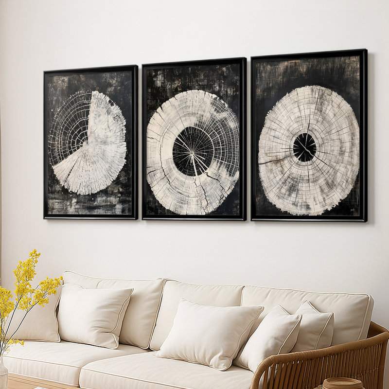 ABSTRACT Series CCV - Toile tendue avec châssis sur mesure - 3 pièces, H 21 po x l 30 po, Noir