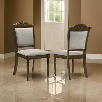 Ross Dining Chair Set Of 2, Gray, Classic Turned Legs, Chestnut Brown -  Benjara, BM318911