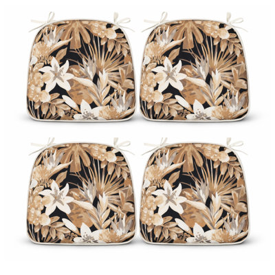 Coussins de chaise d'extérieur 17 po x 16 po x 2 po (ensemble de 4), coussins de siège en mousse épaisse en U hydrofuge avec attaches, coussins en polyester toutes saisons pour les chaises de jardin, de patio et de salle à manger