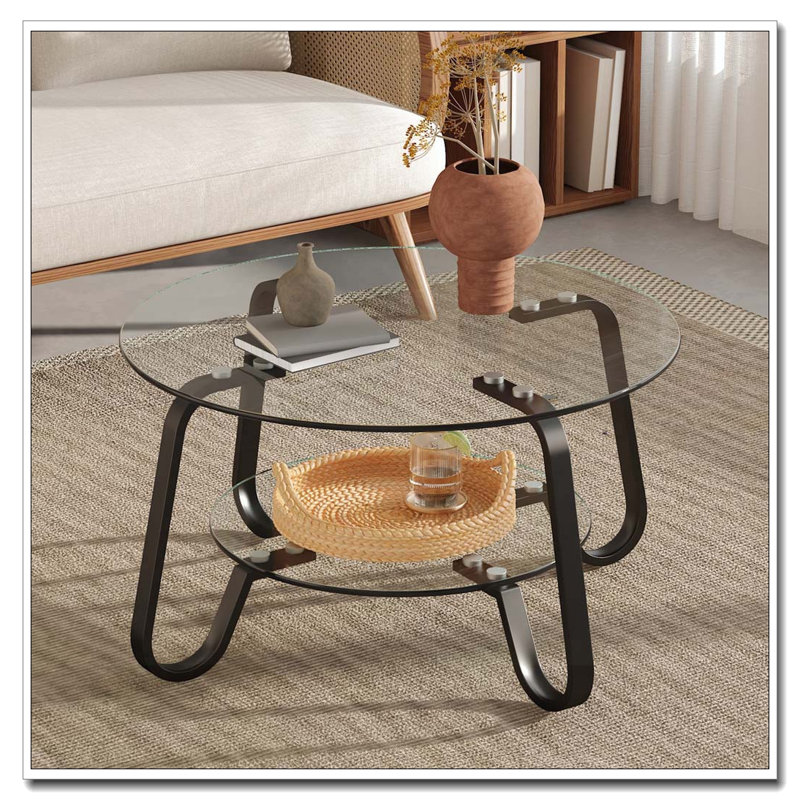 Table basse rétro en verre trempé à structure métallique de style minimaliste rétro, taille 31,5 x 31,5 x 17,7 pouces, Noir