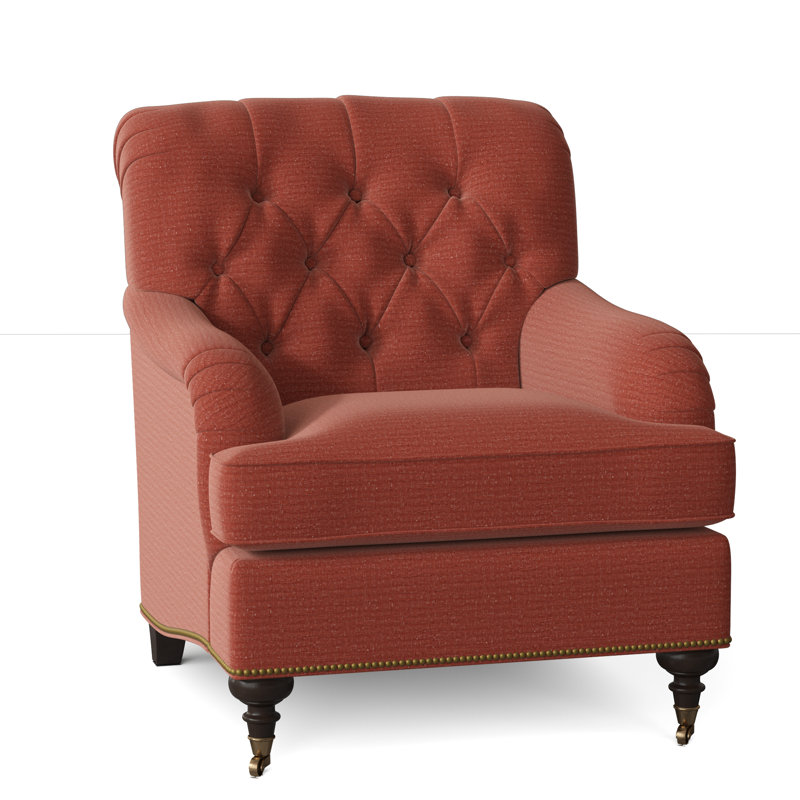 Devan Armchair, White Caps Fog, American Walnut, Antique Brass Small