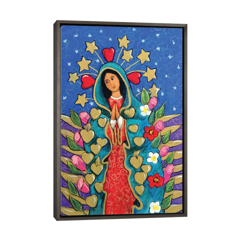 «Guadalupe with Stars» par Candy Mayer - impression, Toile encadrée de bois rustique foncé, Pas de tapis