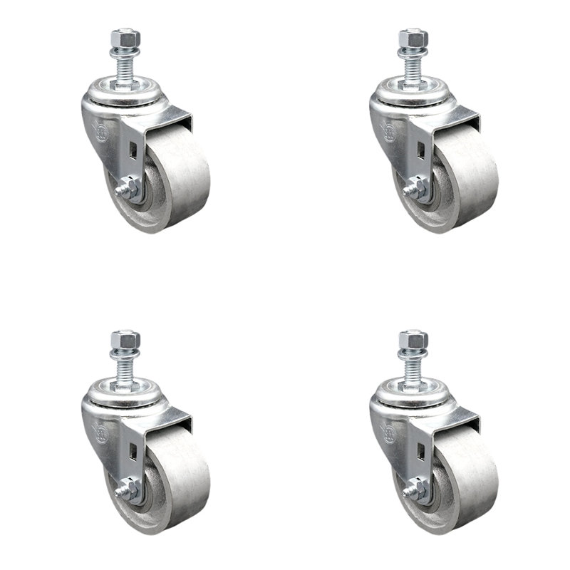 Ensemble de roulettes semi-pivotantes en acier TS de 4 po avec roues de 3 po et tige pivotante de 3/8 po