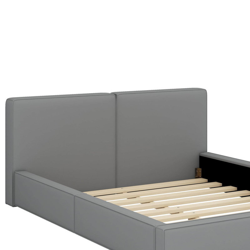 Grand lit tapissier au sol en velours, Gris