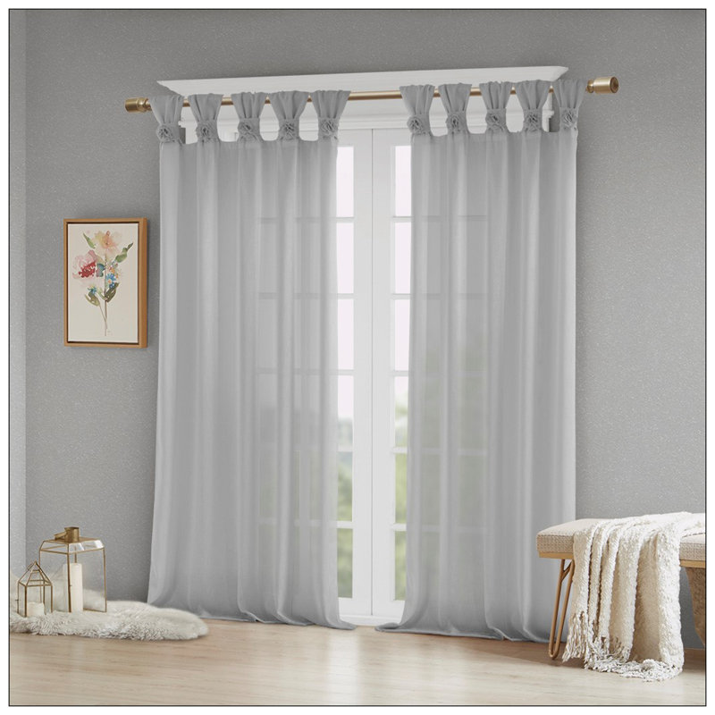 Panneau de rideau uni à motif floral et à passants (1 pièce), Gris, L 50 po x L 84 po