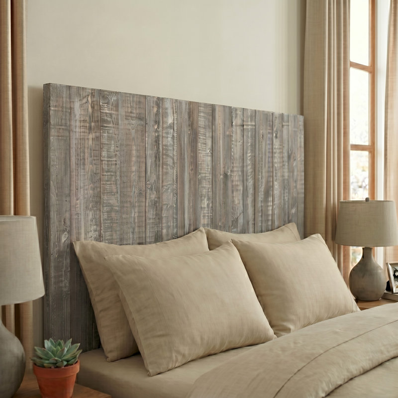 Anayeli Solid Wood Panel Headboard Floating Style Colorwash Finish, Graywash, King