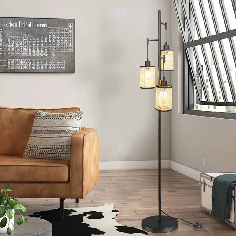 Rustic 3-light Tree Floor Lamp Standing Pole Light For Living Room Bedroom Home Deco