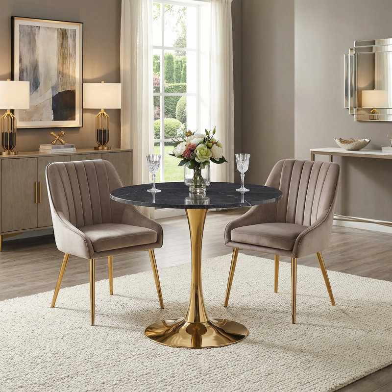 Table de salle à manger 31,5 "Mid-Century avec tulipe moderne avec plateau en faux marbre, plateau de table épaissi, base en piédestal en métal pour les petits espaces