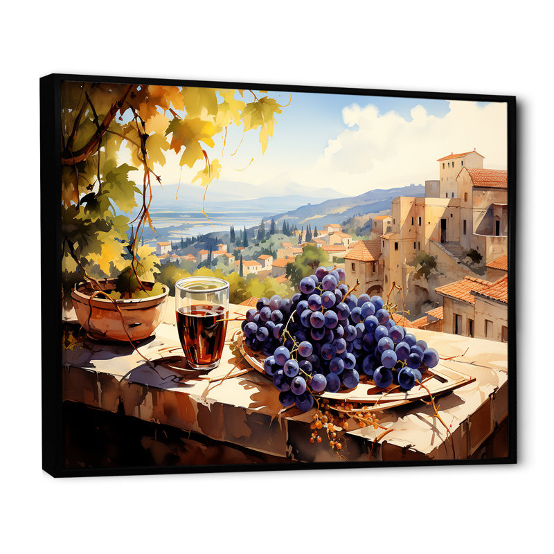 «Mauve Vineyard Tuscan balcon Views - Wine», art mural, Cadre flottant noir, H 34 po x l 44 po x P 1,5 po