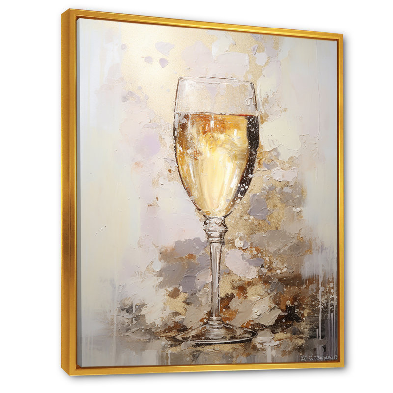 Vin, art mural sur verre de Champagne, H 32 po x l 24 po x P 1 po, Cadre flottant doré