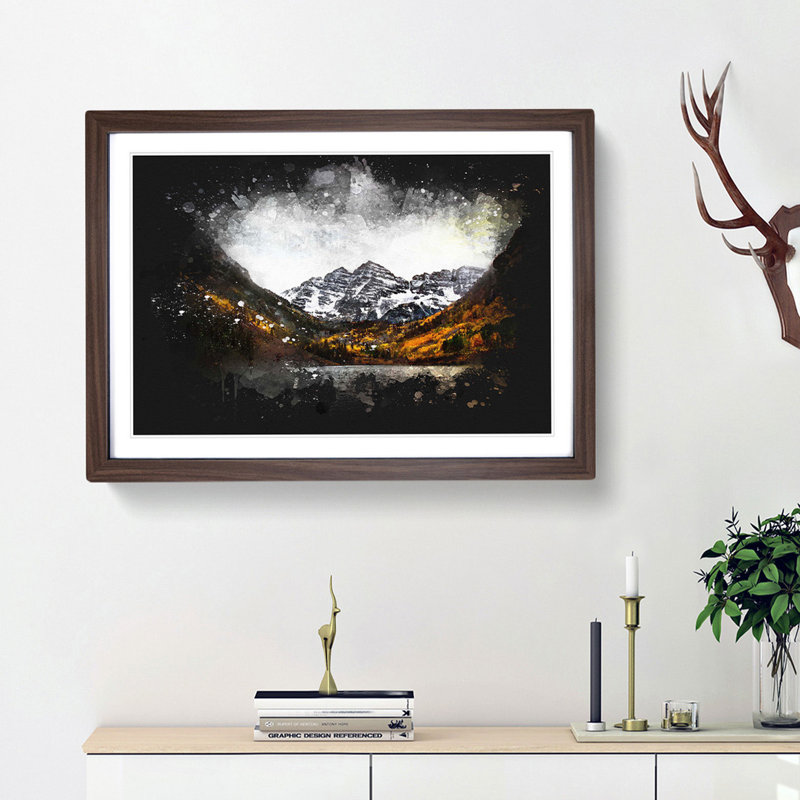Maroon Bells Mountains in Colorado - Picture Frame Painting Print, 33cm H x 45cm W x 2cm D, Walnut Framed