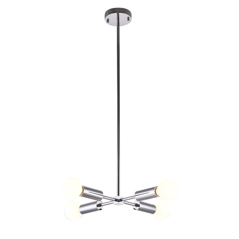 Lustre moderne en chrome 4 lumières Livilla, Nickel satiné, H 17 po x l 16 po x P 16 po