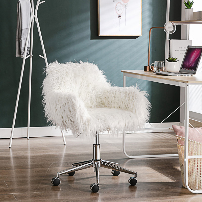 Chaise de bureau moderne en fausse fourrure, Blanc