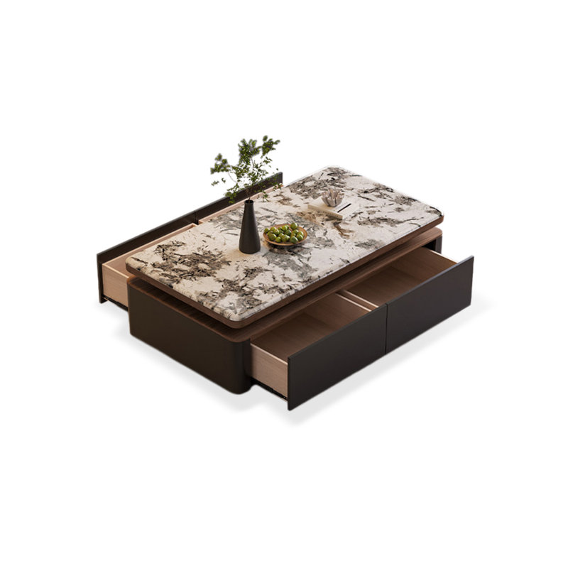 Table basse rectangulaire en fritté noir et bois manufacturé noir, 15.24" H x 55.12" W x 27.56" D