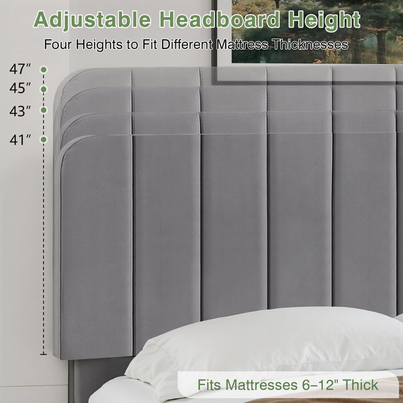 Upgraded Velvet Upholstered Platform Bed with Adjustable Headboard, Reinforced & Quiet Design, No Box Spring Needed, Sturdy Wood Slat Support, Easy Assembly