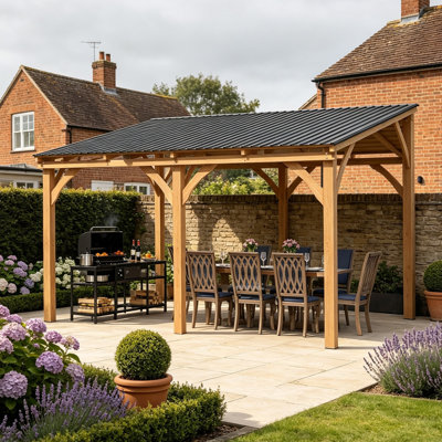 3X3M Outdoor Cedar Lean To Hardtop Pergolas And Gazebos Clearance