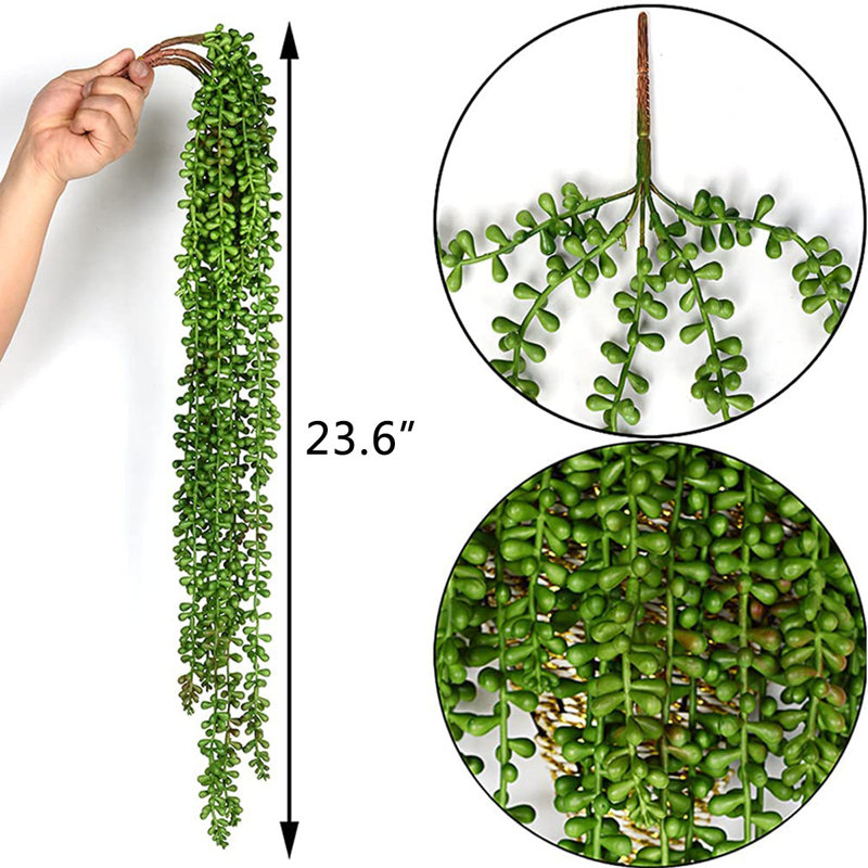Artificial Succulents Hanging Faux Plants Fake String of Pearls, 23.6" H x 3" W x 3" D