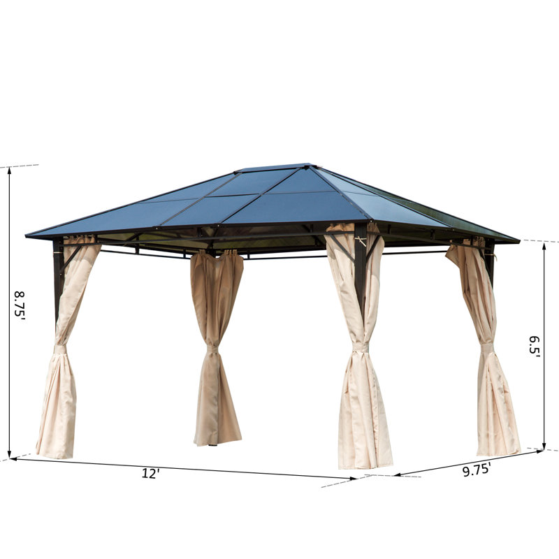 Natural Wood and Steel Hardtop Gazebo with Curtains