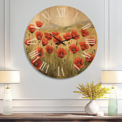 Horloge murale de jardin en bois - Coquelicots dans la brise