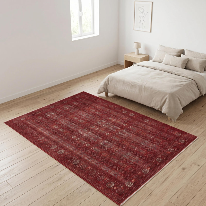Tapis de sol surdimensionné en polyester tissé à la machine, motif oriental traditionnel bourgogne