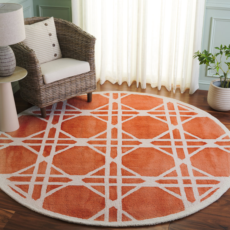 Tapis géométrique en laine touffeté à la main Whit, Rond 7 pi