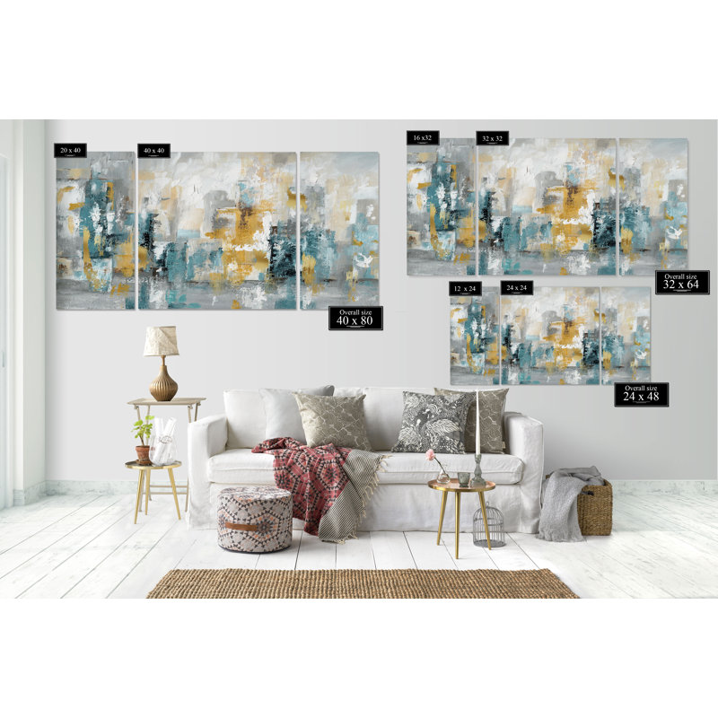 Ensemble de 3 reproductions d'images sur toiles tendues « City Views II » Aaliyan, H 32 po x l 64 po x 1,5 po