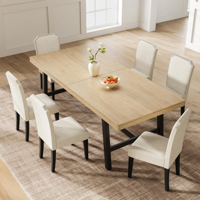 Industrial Dining Table for 6-8, 78.74" Extra Long Rectangular Kitchen Table with 2"×2" Metal Legs & Wood Top, Large Dining Table for Dining Room, Home Office, Natural