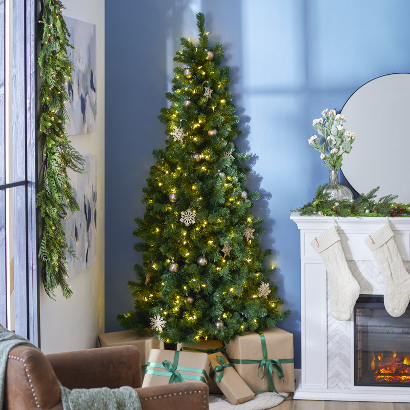Home Heritage Artificial Half Pine Christmas Tree Prelit, 5'