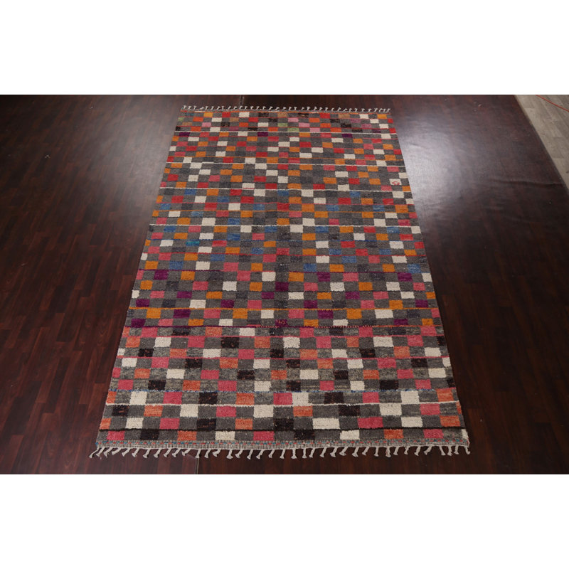 Tapis marocain à carreaux en laine noué à la main 9 x 13