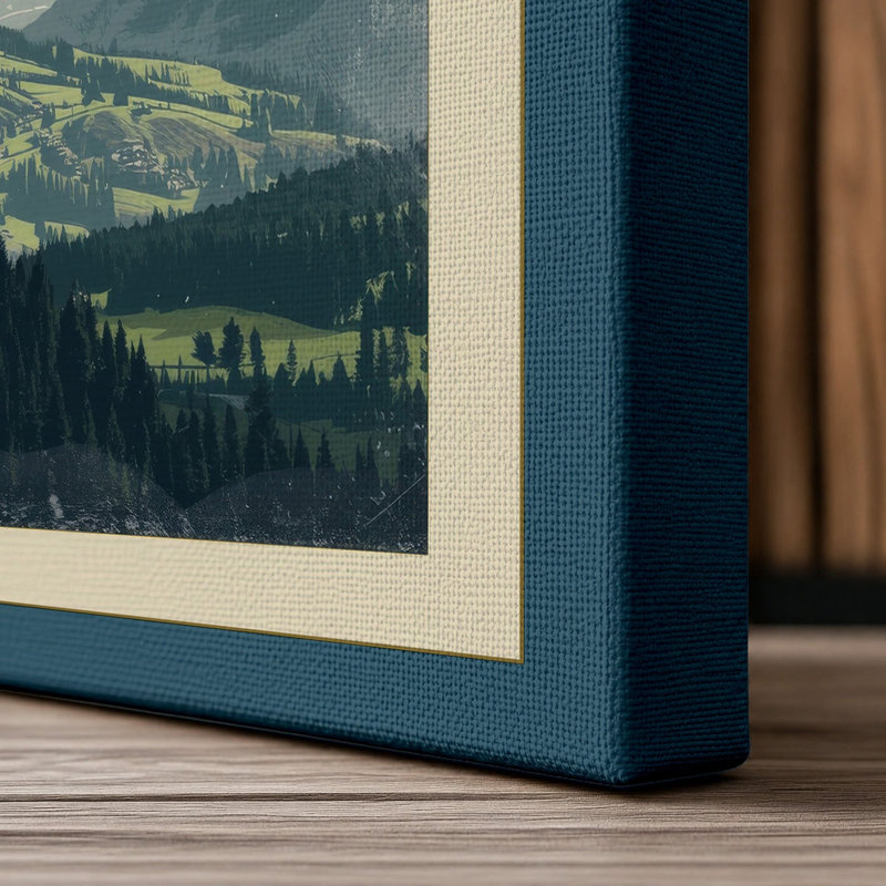 Alpine Wilderness Japandi - Wrapped Canvas, 24x16 - 61.0 x 40.6 cm, Teal Border