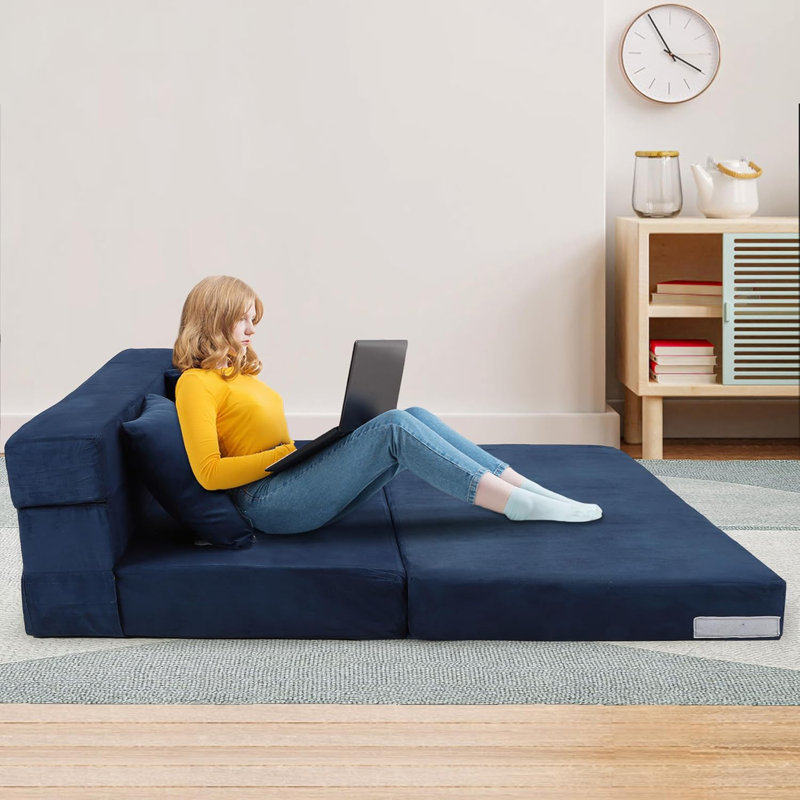 Boneless Convertible Folding Sofa Bed – Queen Size Futon Sleeper Chair with Pillow, High-Density Memory Foam Foldable Mattress for Living Room, Dorm, or Apartment