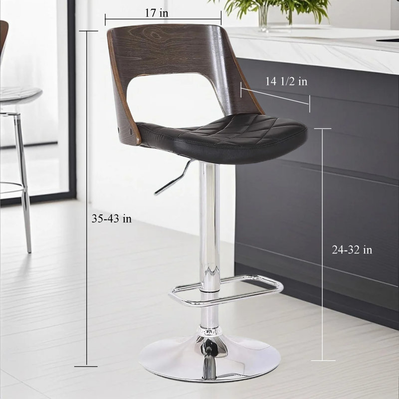 Height  Adjustable Swivel Bentwood Bar Stools With Back And Footrest For Kitchen Counter Bar
