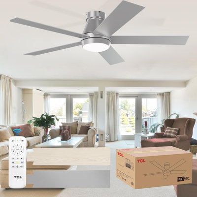  Ventilateur de plafond de 52 po avec lumières, ventilateurs de plafond encastrés argentés avec télécommande, ventilateurs de plafond à profil bas réversible à intensité variable à 6 vitesses DC, pour la chambre à coucher