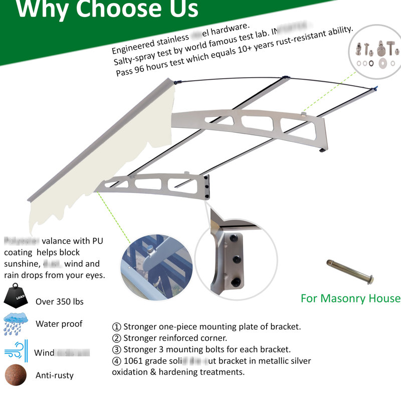 Awning Canopy 59"x34" - Polycarbonate Roof & Strong Aluminum Protected Snow Load Resistance Modern Style Door Window With Valance Brackets Heat Wall Mounted Ornament