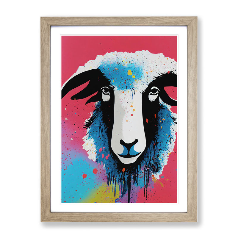 Sheep Drip No.1 Abstract - Single Picture Frame Painting, 34cm H x 25cm W x 2cm D, Oak Framed