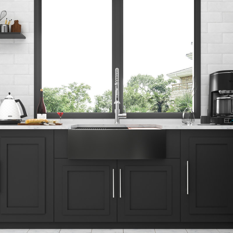 Apron Front Kitchen Sink Workstation Stainless Steel 33 Inch Gunmetal Black 33-Inch